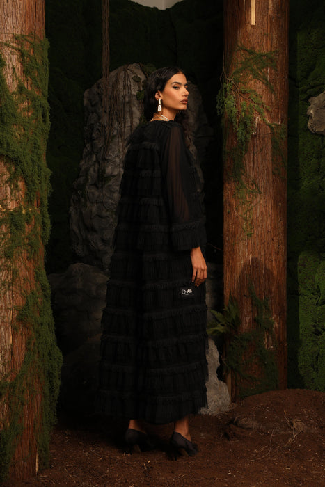 Tulle Abaya with Delicate Fringe Detailing
