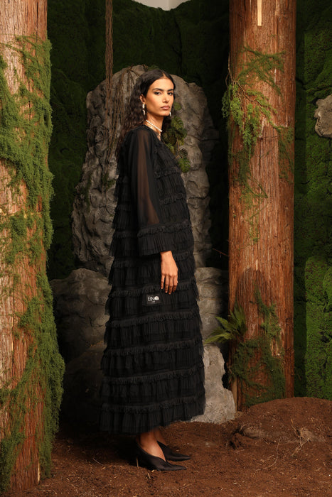 Tulle Abaya with Delicate Fringe Detailing