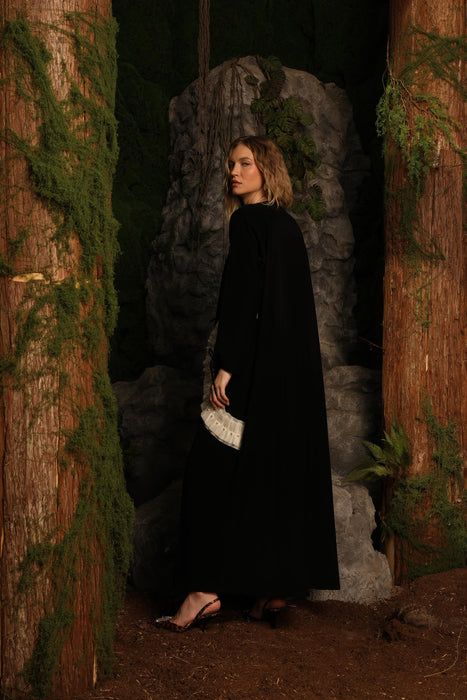 Black Abaya with Delicate Pearl Embellishments