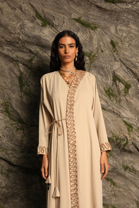Mocha Wrap Abaya with Crystal Embellishments