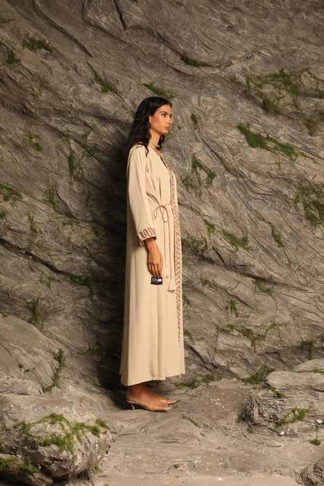 Mocha Wrap Abaya with Crystal Embellishments