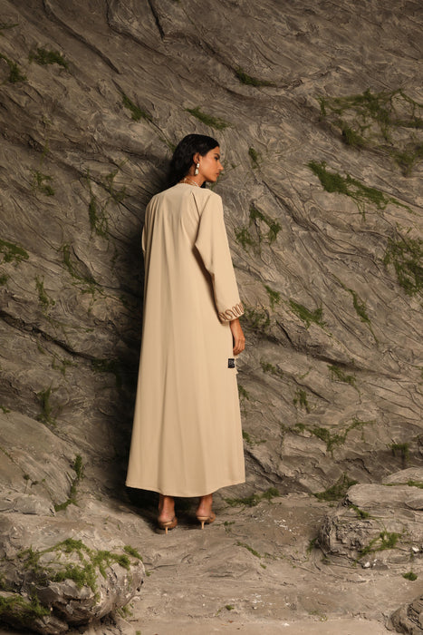 Mocha Wrap Abaya with Crystal Embellishments