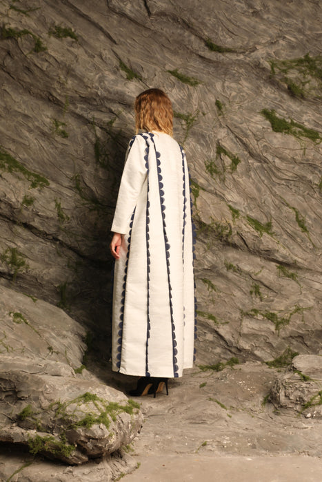 Ivory Abaya with Navy Scalloped Detailing