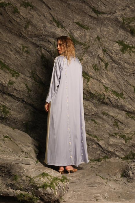 Two-Tone Powder Blue and Ivory Abaya with Handcrafted Detailing
