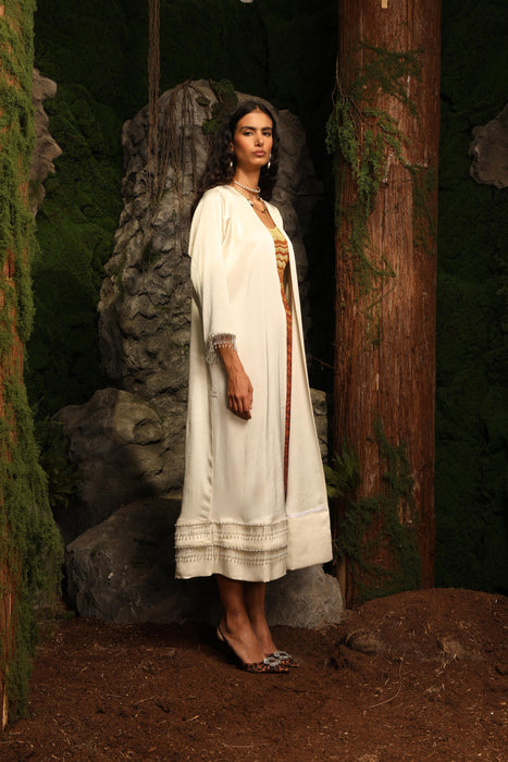 Ivory Abaya with Dramatic Hanging Pearl Embellishments