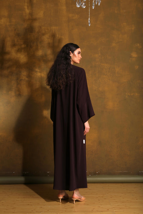 Espresso Flow Golden Button Crepe Abaya
