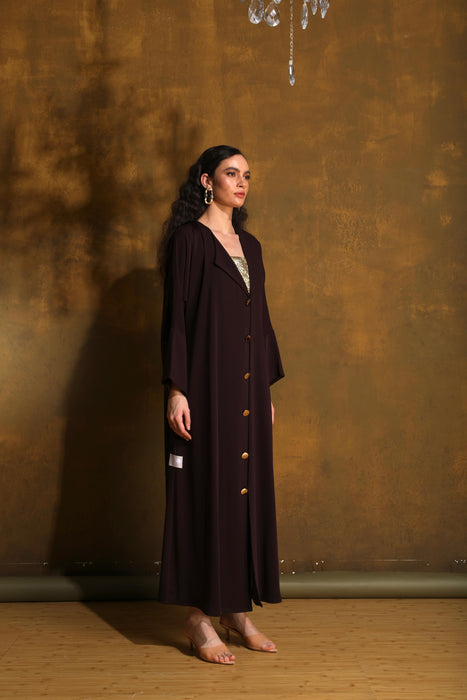 Espresso Flow Golden Button Crepe Abaya