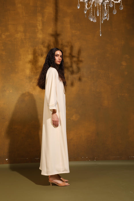 Pearl Drape Ivory Crepe Abaya