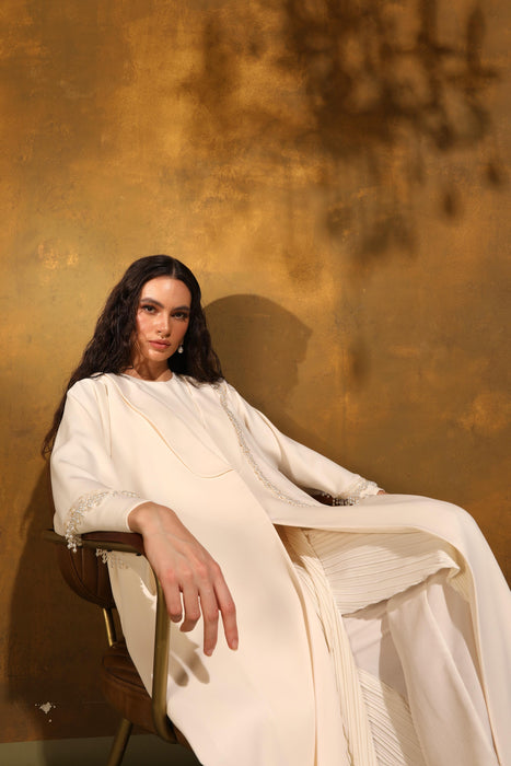 Pearl Drape Ivory Crepe Abaya