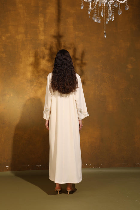 Pearl Drape Ivory Crepe Abaya