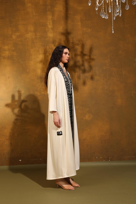 Beige Luxe Embellished Crepe Abaya