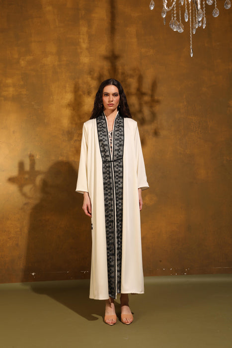 Beige Luxe Embellished Crepe Abaya