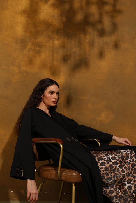Deep Black Drape Crepe Abaya