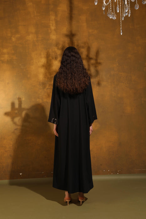 Deep Black Drape Crepe Abaya