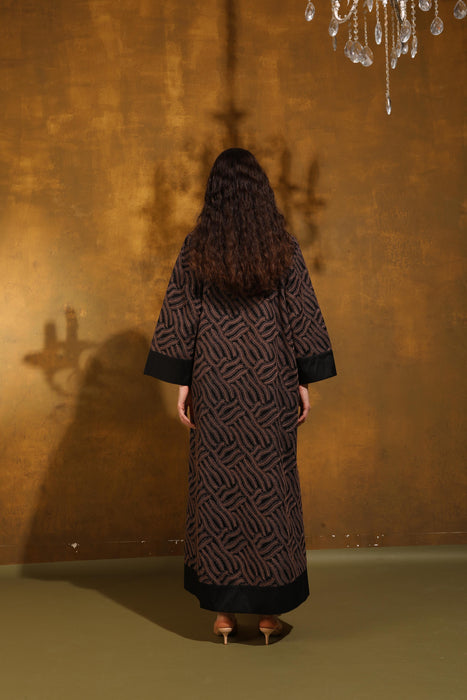 Cocoa Leaf Black Taffeta Abaya