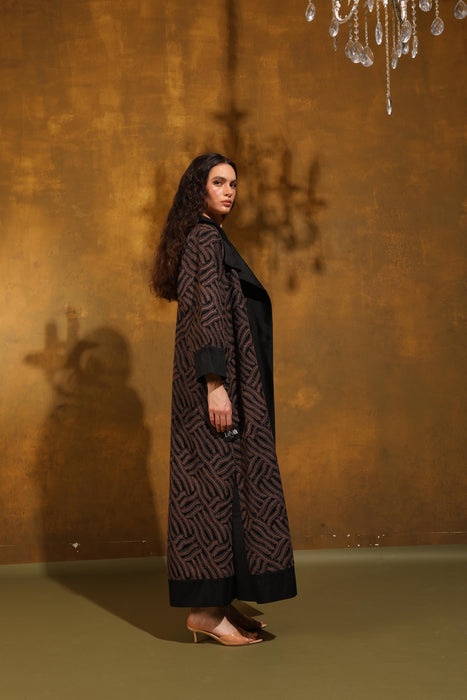 Cocoa Leaf Black Taffeta Abaya