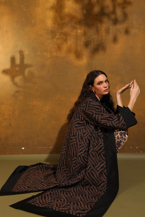 Cocoa Leaf Black Taffeta Abaya