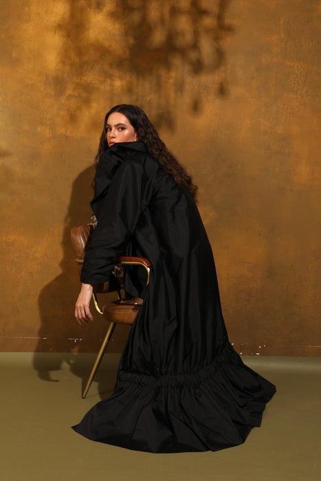 Power Flow Black Taffeta Abaya