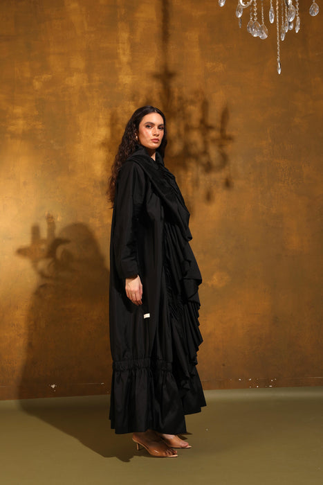 Power Flow Black Taffeta Abaya