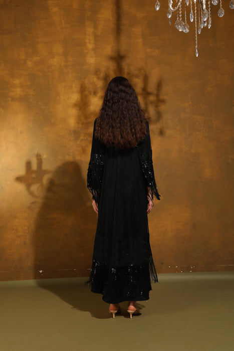 Noir Dazzle Fringe Abaya