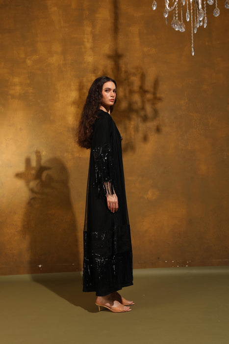 Noir Dazzle Fringe Abaya