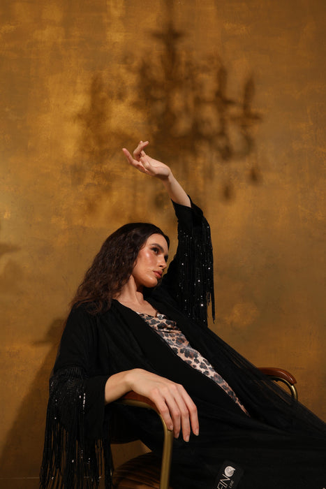 Noir Dazzle Fringe Abaya