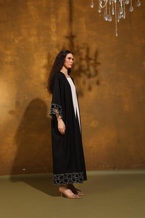 Noir Glow Sleeve & Hem Crepe Abaya