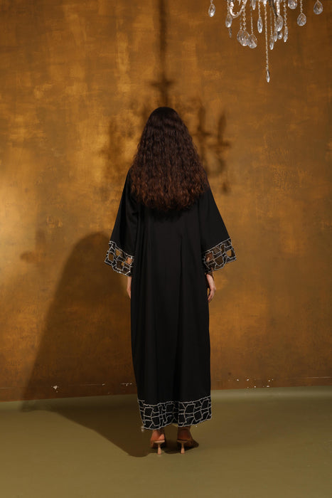 Noir Glow Sleeve & Hem Crepe Abaya