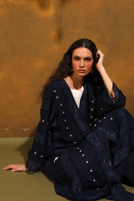Blue Mist Pearl Embellished Abaya