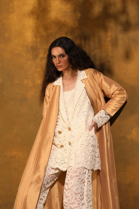 Custard Silk Taffeta Abaya