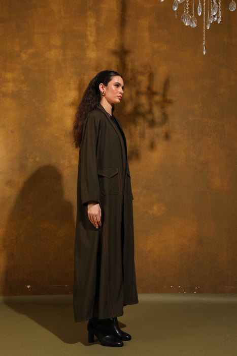 Olive Frame Crepe Pocket Abaya