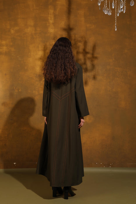 Olive Frame Crepe Pocket Abaya