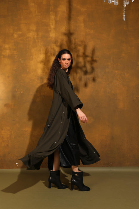 Green Trail Button Abaya