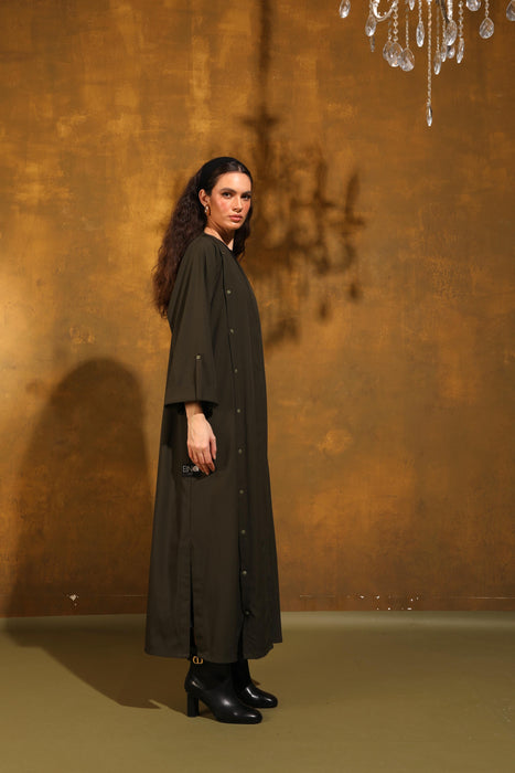 Green Trail Button Abaya