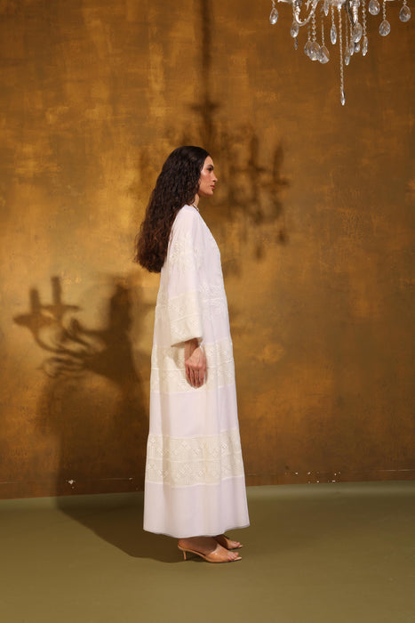 Ivory Whisper Chiffon Abaya with Intricate Handmade Detailing