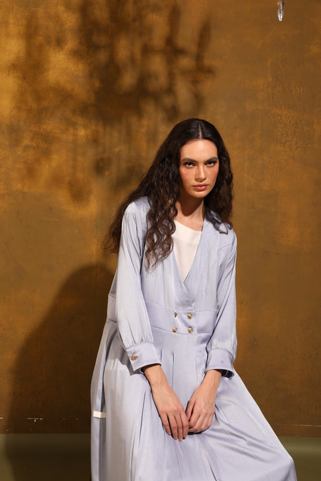 Sky Pleat Abaya with Handmade Buttons