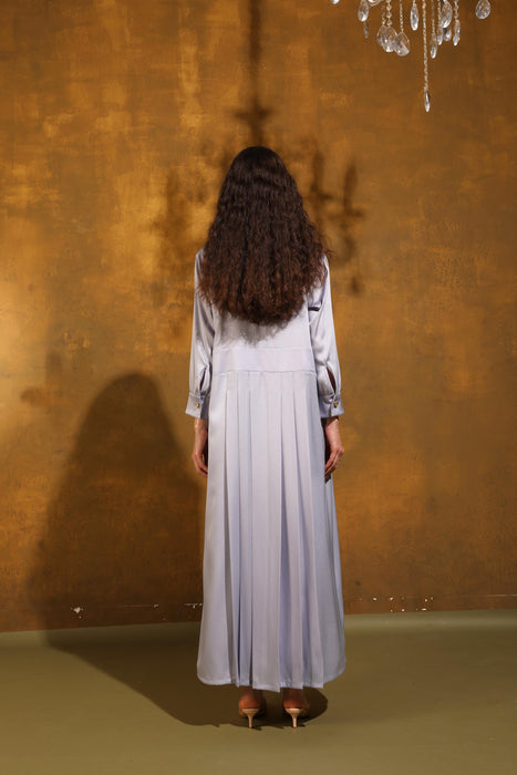 Sky Pleat Abaya with Handmade Buttons