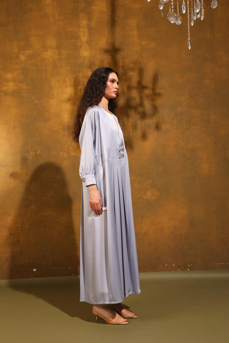 Sky Pleat Abaya with Handmade Buttons