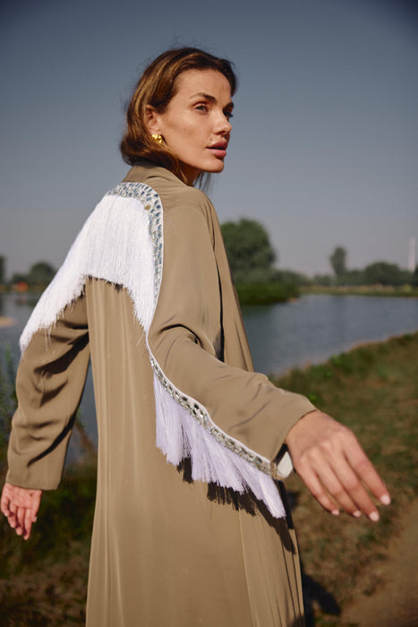 Ash Abaya with Mirror Work