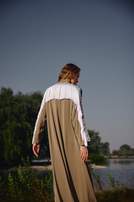 Ash Abaya with Mirror Work