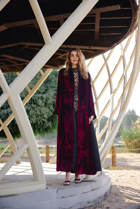 Velvet Maroon Elegance Abaya