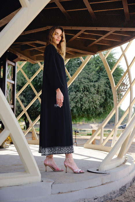Black Abaya with Pearl-Embellished Hem