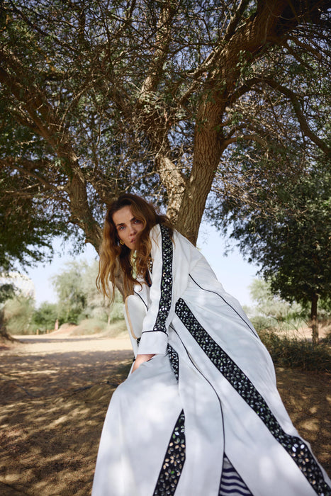 Mirror Work White Abaya