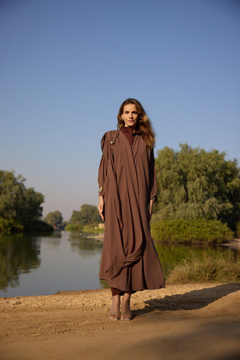 Chocolate Draped Embellished Abaya