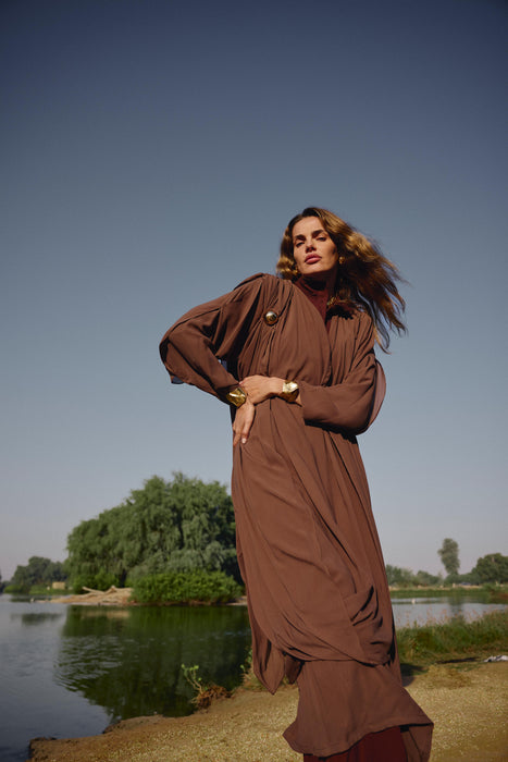 Chocolate Draped Embellished Abaya
