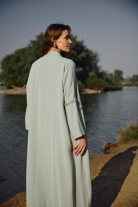 Mint Abaya with Crystal Embellishments