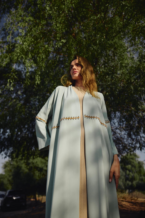 Mint Abaya with Crystal Embellishments