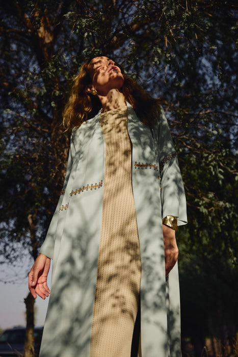 Mint Abaya with Crystal Embellishments
