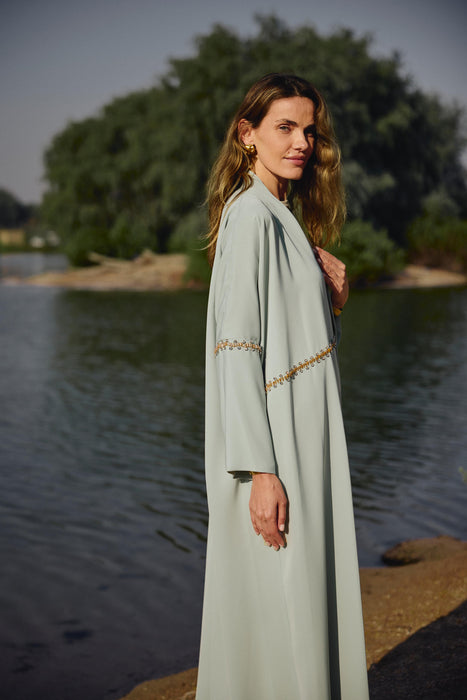 Mint Abaya with Crystal Embellishments