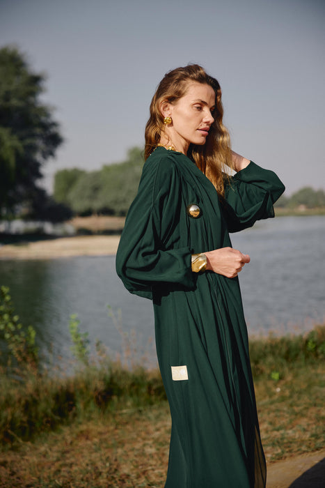 Emerald Draped Abaya with Embellishments